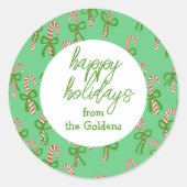 ハッピーホリデーカスタムズキャンディカネスクリスマスかわいい ラウンドシール (正面)