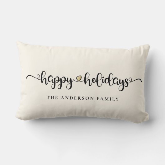ハッピーホリデーカスタムズファミリーネーム赤いハート ランバークッション (裏面)