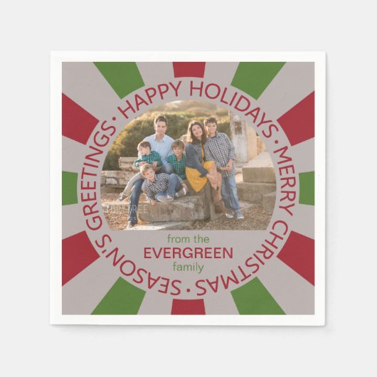 ハッピーホリデーカスタムズ写真&ネーム紙ナプキンス スタンダードカクテルナプキン (正面)