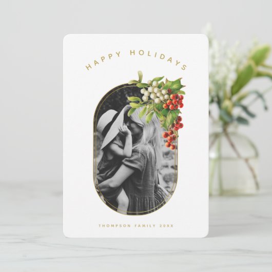 ハッピーホリデーカスタムフォトファミリークリスマスカード (スタンド正面)