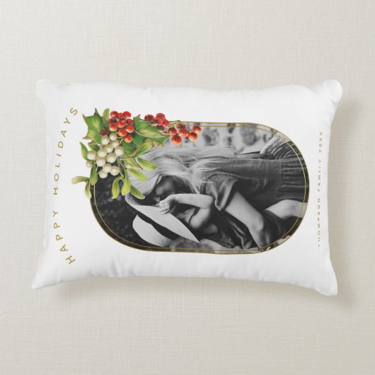 ハッピーホリデーカスタムフォトファミリークリスマス アクセントクッション (裏面)