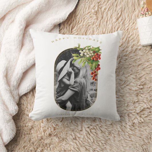 ハッピーホリデーカスタムフォトファミリークリスマス クッション (ブランケット)