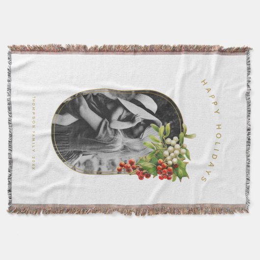 ハッピーホリデーカスタムフォトファミリークリスマス スローブランケット (正面)