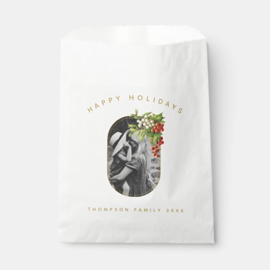 ハッピーホリデーカスタムフォトファミリークリスマス フェイバーバッグ (正面)