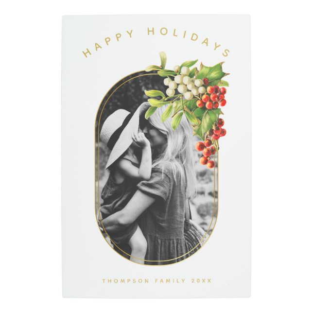 ハッピーホリデーカスタムフォトファミリークリスマス メタルプリント (正面)