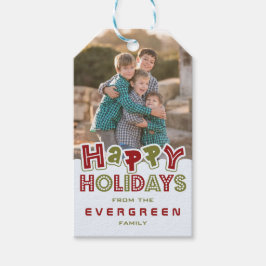 ハッピーホリデーカスタムラベル写真&文字 ギフトタグ