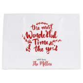 ハッピーホリデーカスタム赤と白クリスマス ラージペーパーバッグ (正面)