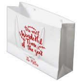 ハッピーホリデーカスタム赤と白クリスマス ラージペーパーバッグ (正面アングル)