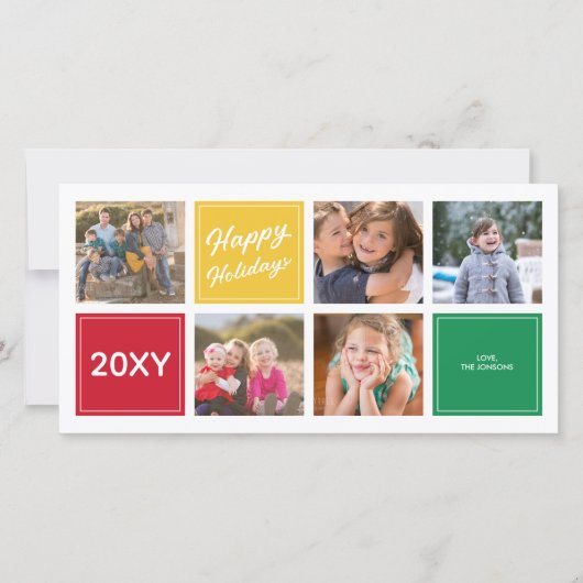 ハッピーホリデーカラフルおもしろい5コラージフォトカード シーズンカード (正面)