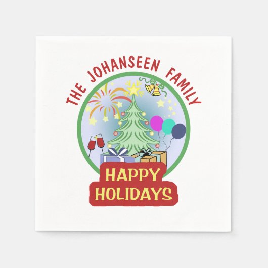 ハッピーホリデーカラフルはっきりしたタイポグラフィウォーターカラー スタンダードカクテルナプキン (正面)