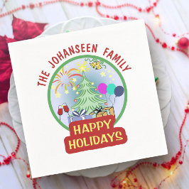 ハッピーホリデーカラフルはっきりしたタイポグラフィウォーターカラー スタンダードカクテルナプキン