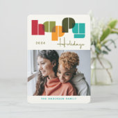 ハッピーホリデーカラフルはっきりしたタイポグラフィ写真 シーズンカード (スタンド正面)