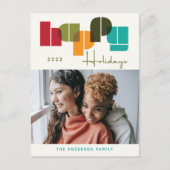 ハッピーホリデーカラフルはっきりしたタイポグラフィ写真 シーズンポストカード (正面)