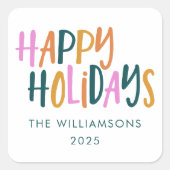 ハッピーホリデーカラフルタイポグラフィパーソナライズされた スクエアシール (正面)