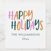 ハッピーホリデーカラフルタイポグラフィパーソナライズされた ワインラベル (シングルラベル)