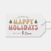 ハッピーホリデーカラフルレトロノスタルジアクリスマス ギフトタグ (正面(横))