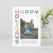 ハッピーホリデーカラフル – 編集可能なホリデーフォト シーズンカード (スタンド正面)