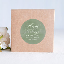 ハッピーホリデーカリグラフィスクリプト緑 ラウンドシール