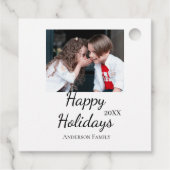 ハッピーホリデーキッズ家族の写真モダンギフト文字 フェイバータグ (裏面)