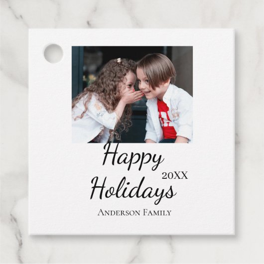 ハッピーホリデーキッズ家族の写真モダンギフト文字 フェイバータグ (正面)