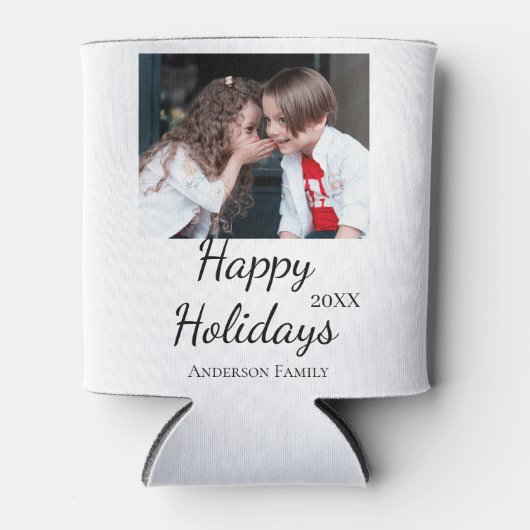 ハッピーホリデーキッズ家族の写真モダンギフト文字 缶クーラー (正面)