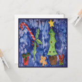 ハッピーホリデークラシッククリスマスのアイコン水色 カード (正面/裏面インサイチュ)