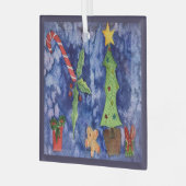 ハッピーホリデークラシッククリスマスのアイコン水色 ガラスオーナメント (正面左)