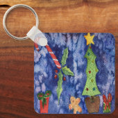 ハッピーホリデークラシッククリスマスのアイコン水色 キーホルダー (正面)