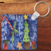 ハッピーホリデークラシッククリスマスのアイコン水色 キーホルダー (裏面)