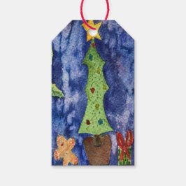 ハッピーホリデークラシッククリスマスのアイコン水色 ギフトタグ