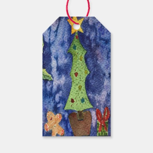 ハッピーホリデークラシッククリスマスのアイコン水色 ギフトタグ (正面)