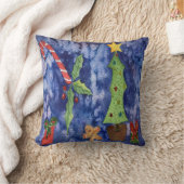 ハッピーホリデークラシッククリスマスのアイコン水色 クッション (ブランケット)