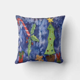 ハッピーホリデークラシッククリスマスのアイコン水色 クッション