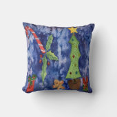 ハッピーホリデークラシッククリスマスのアイコン水色 クッション (正面)