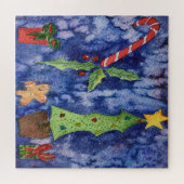 ハッピーホリデークラシッククリスマスのアイコン水色 ジグソーパズル (横)