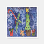 ハッピーホリデークラシッククリスマスのアイコン水色 スタンダードカクテルナプキン (正面)