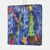 ハッピーホリデークラシッククリスマスのアイコン水色 セラミックオーナメント (左)