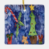 ハッピーホリデークラシッククリスマスのアイコン水色 セラミックオーナメント (正面)