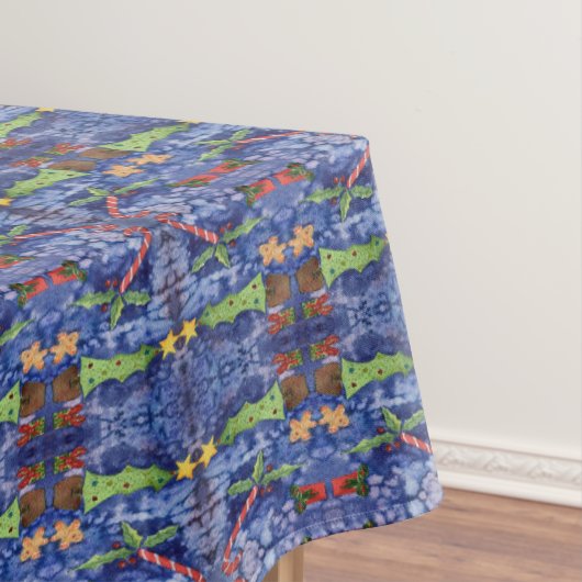 ハッピーホリデークラシッククリスマスのアイコン水色 テーブルクロス (インサイチュ)