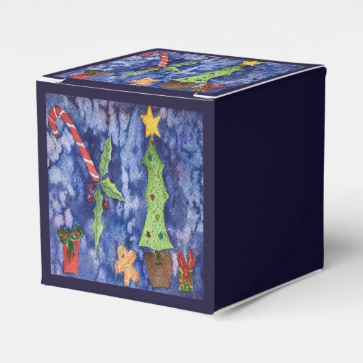 ハッピーホリデークラシッククリスマスのアイコン水色 フェイバーボックス (正面サイド)