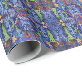 ハッピーホリデークラシッククリスマスのアイコン水色 ラッピングペーパー (ロールコーナー)