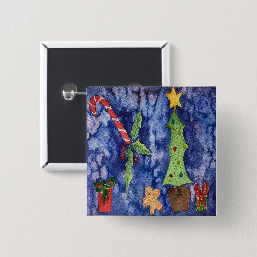 ハッピーホリデークラシッククリスマスのアイコン水色 缶バッジ (正面&裏面)