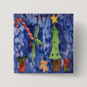 ハッピーホリデークラシッククリスマスのアイコン水色 缶バッジ (正面)