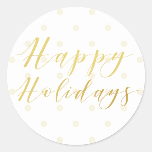 ハッピーホリデークラシックタイポグラフィ&水玉模様 ラウンドシール (正面)
