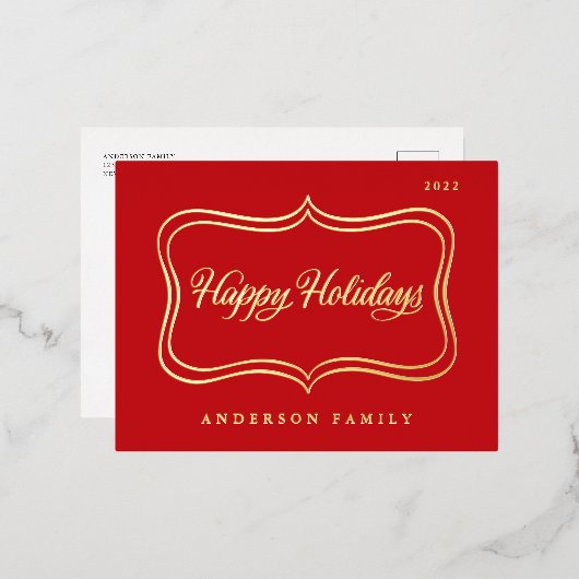 ハッピーホリデークラシック金ゴールドフレーム 箔シーズンポストカード (正面/裏面)