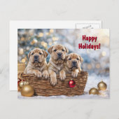 ハッピーホリデークリスマスかわいいシャール平パピードッグ シーズンポストカード (正面/裏面)