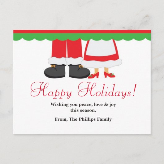 ハッピーホリデークリスマスサンタクロース&ミセス葉書 シーズンポストカード (正面)