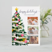 ハッピーホリデークリスマスツリーの水色3枚の写真 箔シーズンカード (立ち正面)