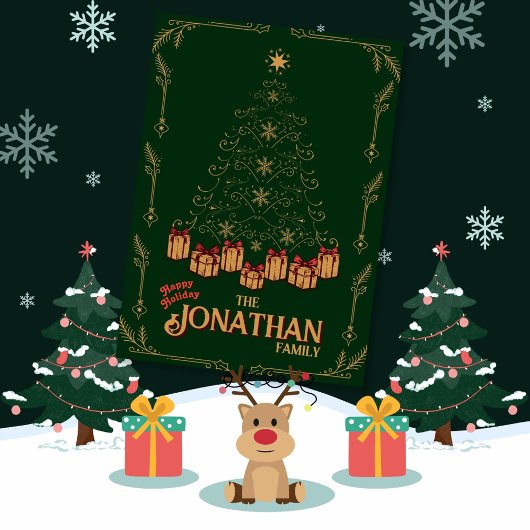 ハッピーホリデークリスマスツリーグリーティングカード 招待状