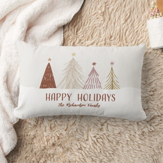 ハッピーホリデークリスマスツリーズフェスティバルファミリースロー ランバークッション (ブランケット)